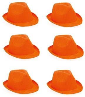 Verkleed trilby hoedje - 6x - oranje - polyester - volwassenen - Carnaval feest hoed
