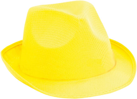 Verkleed trilby hoedje - geel - polyester - volwassenen - Carnaval feest hoed