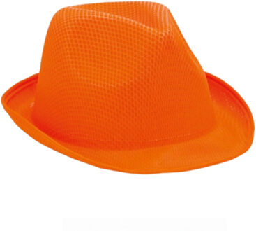 Verkleed trilby hoedje - oranje - polyester - volwassenen - Carnaval feest hoed