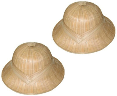 Verkleed Tropenhelm - Set van 2x stuks - volwassenen - Jungle safari onderzoekers helm - van stro