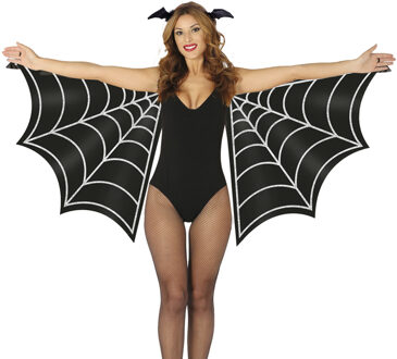 Verkleed vleugels en diadeem vleermuis - zwart - dierenpak - 170 x 80 cm - dames - Halloween