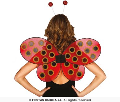 Verkleed vleugels lieveheersbeestje - rood/zwart - voor dames/meisjes - Carnavalskleding/accessoires