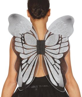 Verkleed vleugels vlinder - zilver/zwart - dames - Carnavalskleding/accessoires