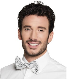 Verkleed vlinderstrik pailletten - 2x stuks - zilver - 11 cm - volwassenen - Gala vlinderdas