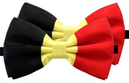 Verkleed vlinderstrikje - 2x - landen thema - Belgi? - zwart/geel/rood - Belgische vlag