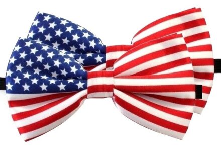 Verkleed vlinderstrikje - 2x - landen thema - USA/Amerika - rood/wit/blauw - Amerikaanse vlag