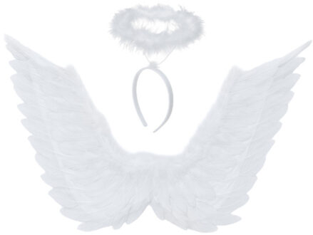 verkleedaccessoires Engel - wit - vleugels - 70 x 45 cm - diadeem