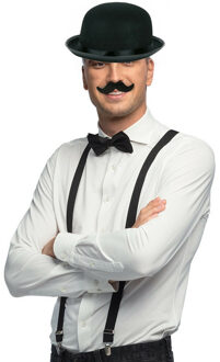 Verkleedkleding Gentleman set 4 delig - Engelse Bolhoed - vlinderstrikje - nepsnor - bretels