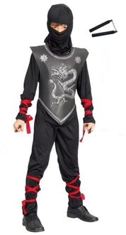Verkleedkleding Ninja pak maat L met vechtstokken voor kinderen - Carnavalskostuums Zwart