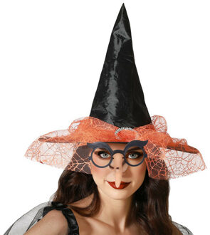 Verkleedkleding set Dames - Heks - Hoge hoed en heksenneus met bril