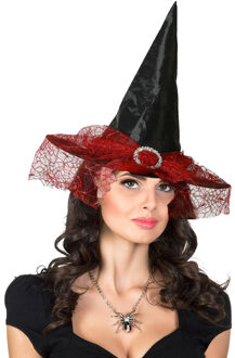 Verkleedkleding set Dames - Heks - Hoge hoed en spinnen ketting