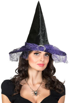Verkleedkleding set Dames - Heks - Hoge hoed en spinnen ketting