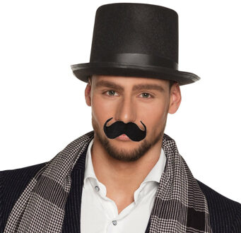 Verkleedkleding set Heer - Hoge hoed zwart - en plaksnor type engelsman