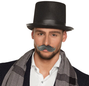 Verkleedkleding set Heer - Hoge hoed zwart - en plaksnor type engelsman