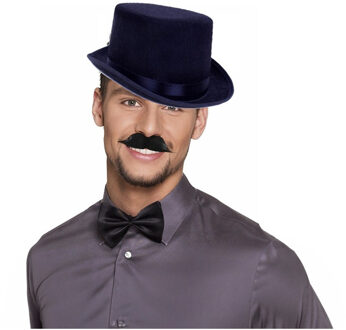 Verkleedkleding set Heer uit 17e/18e eeuw - zwart - hoge hoed - strikje - plaksnor