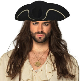 Verkleedkleding set Piraten hoed - zwart/goud - met piraten ketting - heren/dames