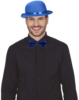 Verkleedkleding setje 2 delig - blauw - Engelse bolhoed met vlinderstrikje - voor heren