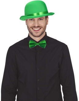 Verkleedkleding setje 2 delig - groen - Engelse bolhoed met vlinderstrikje - voor heren