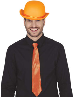 Verkleedkleding setje 2 delig - oranje - Engelse bolhoed met stropdas - voor heren