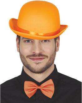 Verkleedkleding setje 2 delig - oranje - Engelse bolhoed met vlinderstrikje - voor heren
