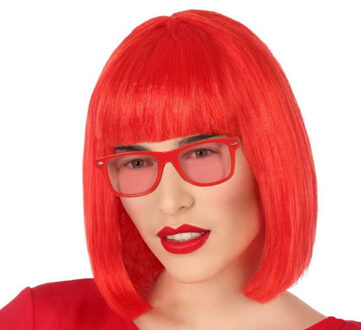 Verkleedkleding setje 2 delig - rood - Damespruik en party zonnebril