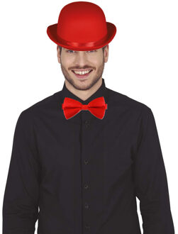 Verkleedkleding setje 2 delig - rood - Engelse bolhoed met vlinderstrikje - voor heren