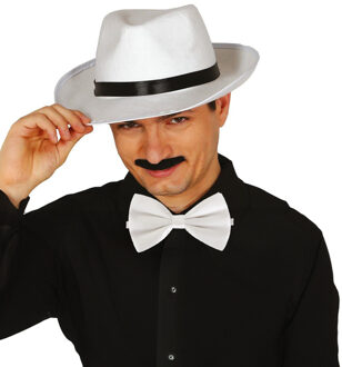 Verkleedkleding setje 2 delig - wit - hoed met vlinderstrikje - voor heren/dames