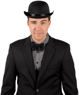 Verkleedkleding setje 2 delig - zwart - Engelse bolhoed met vlinderstrikje - voor heren