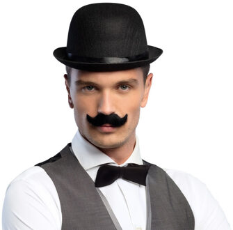 Verkleedkleding setje 3 delig - zwart - Engelse Bolhoed - vlinderstrikje - nepsnor - voor heren