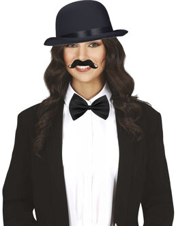 Verkleedkleding setje 3 delig - zwart - Engelse Bolhoed - vlinderstrikje - nepsnor - voor heren