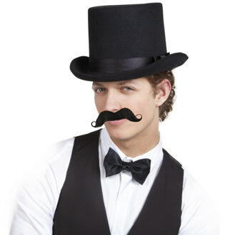 Verkleedkleding setje 3 delig - zwart - hoge hoed - vlinderstrikje - nepsnor - voor heren