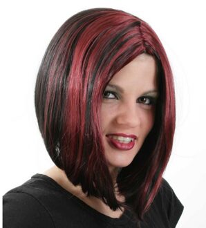 Verkleedpruik - boblijn - zwart/rood - dames - damespruik - Carnaval pruik - bob kapsel