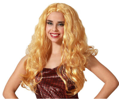 Verkleedpruik Dames - Fantasia - Blond - lang golvend haar - Beroemdheid - Prinses/Filmster