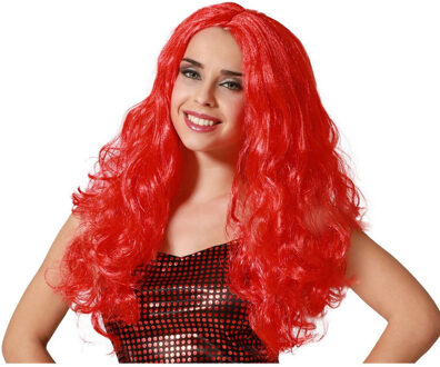 Verkleedpruik Dames - Fantasia - Rood - lang golvend haar - Beroemdheid - Prinses/zeemeermin
