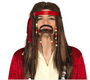 Verkleedpruik en baard piraat Jack - Caribische piraten outfit - bruin