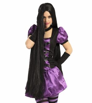 verkleedpruik Heks - extra lang haar - zwart - Carnaval/Halloween