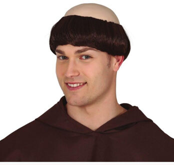 Verkleedpruik kaal met een rand stijl haar voor heren - bruin - monnik/pater - Carnaval