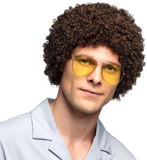 Verkleedpruik voor heren - bruin - Eighties/seventies - Carnaval - krulletjes haar