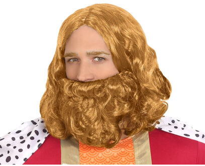 Verkleedpruik voor heren Met baard - bruin - half lang haar - Carnaval - Krijger/ridder/koning