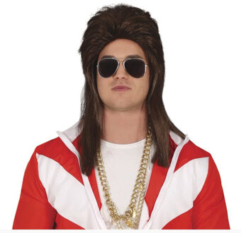 Verkleedpruik voor heren met stijl lang haar - bruin - jaren 70 - Carnaval/Seventies/Disco