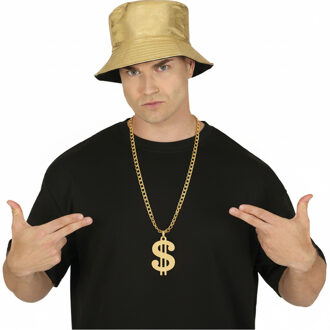 Verkleedset - gouden hoed en ketting - feest en foute party - verkleedaccessoires