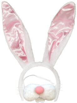 Verkleedset Konijn - roze/wit - diadeem met oren - snuit - paashaas - pasen - carnaval