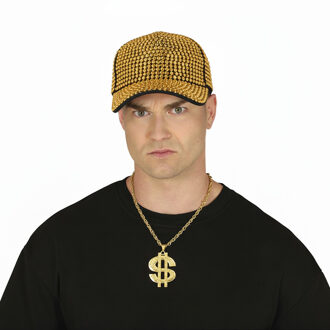 Verkleedset Rapper - Baseballcap goud met studs en dollar teken ketting - carnaval en foute party