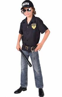 Verkleedshirt Politie Jongens Polyester Zwart Mt 116