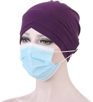 Verkocht Mode Elastisch Katoen Vrouwen Tulband Hoed Warmer Hoofd Sjaal Motorkap Innerlijke Cap Wrap Hoofd Verpleegkundige Hoed Met Knop kan Dragen Mas donker paars