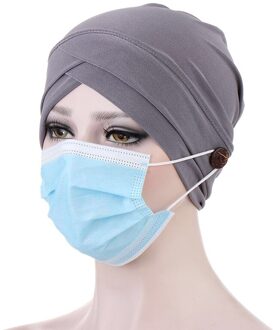 Verkocht Mode Elastisch Katoen Vrouwen Tulband Hoed Warmer Hoofd Sjaal Motorkap Innerlijke Cap Wrap Hoofd Verpleegkundige Hoed Met Knop kan Dragen Mas grijs