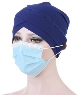 Verkocht Mode Elastisch Katoen Vrouwen Tulband Hoed Warmer Hoofd Sjaal Motorkap Innerlijke Cap Wrap Hoofd Verpleegkundige Hoed Met Knop kan Dragen Mas koninklijk blauw
