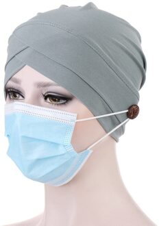 Verkocht Mode Elastisch Katoen Vrouwen Tulband Hoed Warmer Hoofd Sjaal Motorkap Innerlijke Cap Wrap Hoofd Verpleegkundige Hoed Met Knop kan Dragen Mas Licht Groen