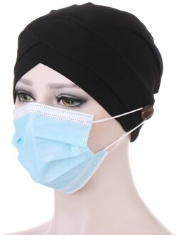 Verkocht Mode Elastisch Katoen Vrouwen Tulband Hoed Warmer Hoofd Sjaal Motorkap Innerlijke Cap Wrap Hoofd Verpleegkundige Hoed Met Knop kan Dragen Mas zwart