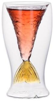 Verkoop 80Ml Mermaided Vissenstaart Wijn Glas Dubbele Laag Bier Whiskey Cocktail Mok Cup geel